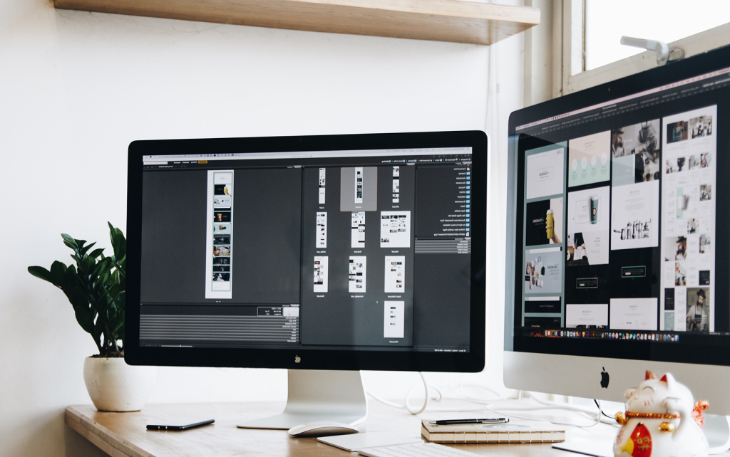 Computer monitors on a desk